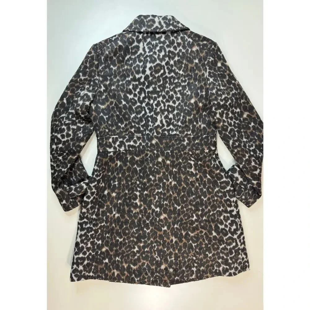 Old Navy Women’s Wool Blend Leopard Pea Coat Size M Peter Pan Collar Lined Retro - Picture 6 of 11